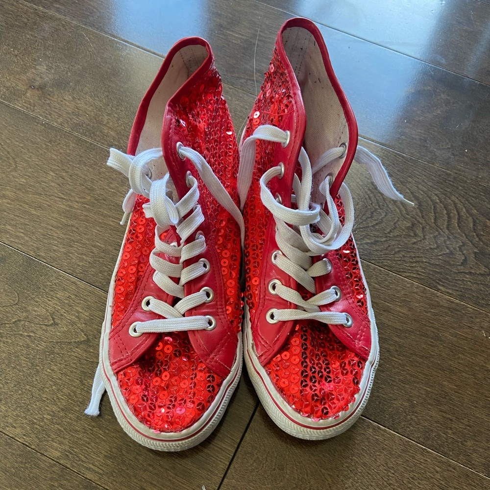 Red sequinned sneakers